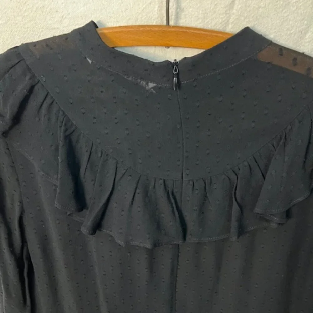 Zara Black Baby Doll Sheer Mini Dress Ruffle Front & Long Sleeves - Picture 4 of 8
